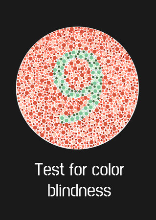 Ishihara test for color blindness. Color blind test. Green number 9 for colorblind people. Vector illustration.のイラスト素材