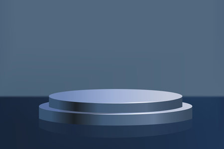 Realistic metallic silver podium for product display. 3D round platform platform. Vector illustration.のイラスト素材