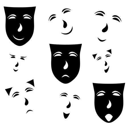 emotions on a black and white mask on white background ,vector illustrationのイラスト素材