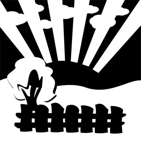 abstract black and white landscape sunset,vector illustrationのイラスト素材