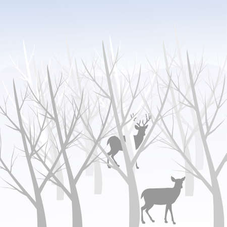 wild deer in the winter forest,vector illustrationのイラスト素材