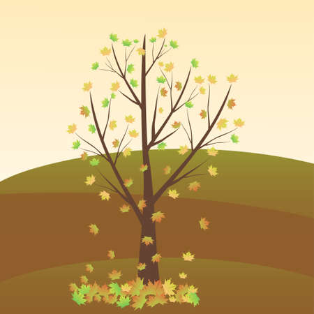 a lonely tree of an autumn day on the meadow ,vector illustrationのイラスト素材