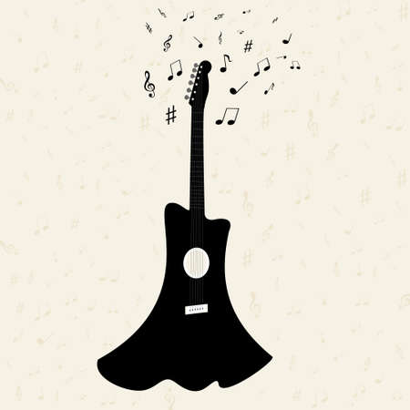 guitar with notes flying on the background illustrationのイラスト素材