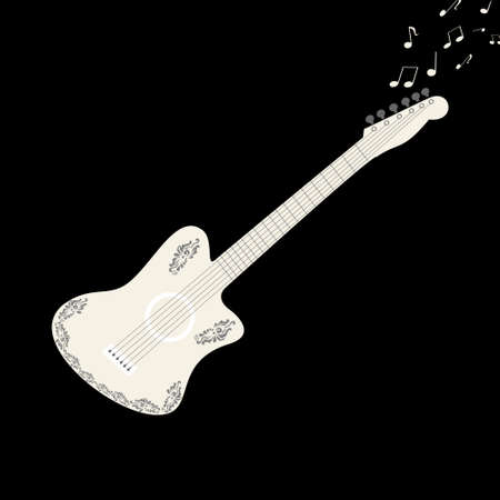 guitar and flying musical notes illustrationのイラスト素材