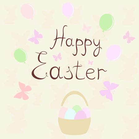 holiday Easter basket with balloons and butterflies,vector illustrationのイラスト素材