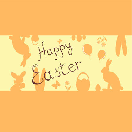 Easter Bunny with a basket on the background,vector illustrationのイラスト素材