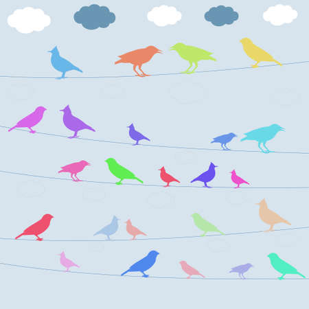 birds color icons on blue background,vector illustration