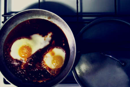 
Picture on some eggs in tomato coagulatedの写真素材