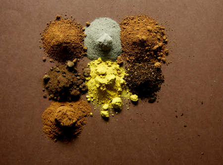 spices on brown backgroundの写真素材