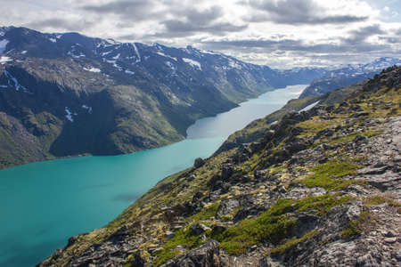 Hiking scenic Besseggen in Norwayの写真素材