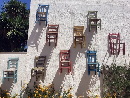 Hanging chairs wallの写真素材