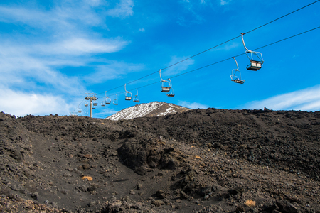 Chiar lift to mount Etna summit from Sapienza refuge, Sicily, Italyの写真素材