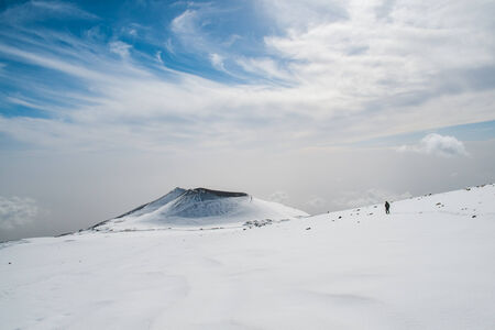 Crater around mount Etna with snow, Sicily, Italyの写真素材