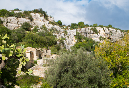 Cava Ispica canyon in Modica, Sicily, Italyの写真素材