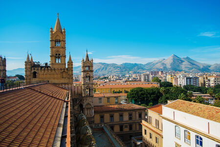 Aerial view of Palermo from Santa Maria Assunta cathedral in Palermo, Sicily, Italyの写真素材