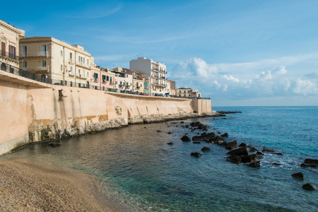 Syracuse Ortigia seafront, Sicily, Italyの写真素材