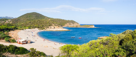 Panorama of Torre Chia beach,  south of Sardinia, Italy