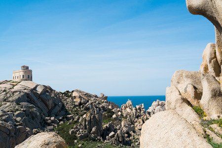 Trekking along the coast in Capo Testa, Santa Teresa di Gallura, Sardinia, Italyの写真素材