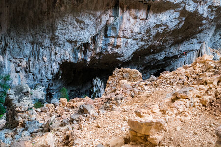 Archeological site of Tiscali nuragic village in Lanaitto valley, Dorgali, Sardinia, Italyの写真素材