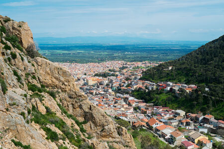 Aerial view of Villacidro village, Sardinia, Italyの写真素材