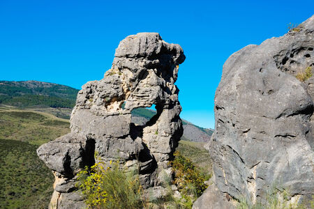 Rock formation in Patones, Madrid, Spainの写真素材
