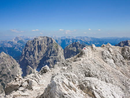 Hiking trail on the top of Jof di Montasio in Alpi Giulie, Friuli, Italyの写真素材