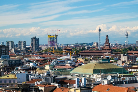 Aerial view of downtown Milanの写真素材