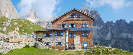 Roda di vael refuge in Dolomites, Val di Fassa, Italyのeditorial素材
