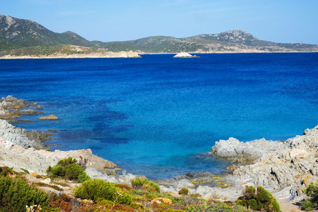Blue sea in Capo Malfatano bay, south of Sardinia, Italyの写真素材