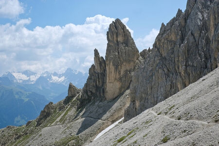 Trekking trail in Dolomites, Val di Fassa, Italyの写真素材