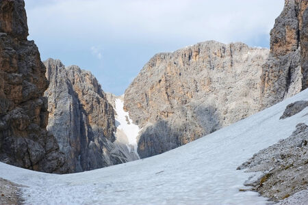 Snow in summer in Dolomites, Val di Fassa, Italyの写真素材