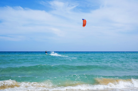 Kitesurfer in Chia, Sardinia, Italyの写真素材
