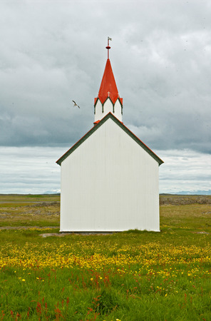 Small church in Alftanes, Borgarnes, Borgarfjordur, Icelandの写真素材
