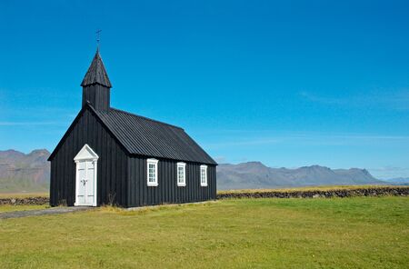 Isolated church in Budir, Snaefellsnes Peninsula, West Icelandの写真素材