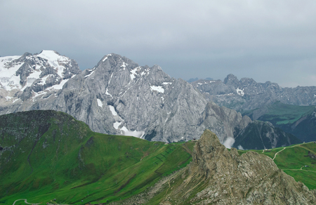 View of Marmolada, Dolomites mountains, Alps, Italyの写真素材