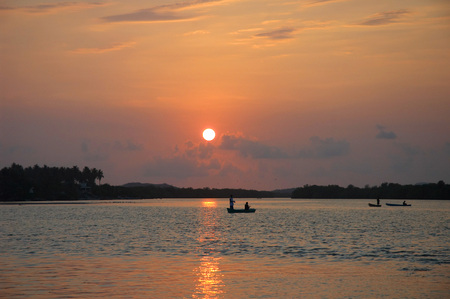 Sunset on the lagoon of Chacahua, Mexicoの写真素材