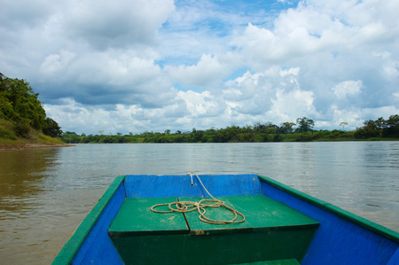 Boat on Usumacinta river, Frontera Corazal, Mexicoの写真素材