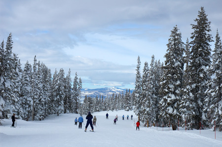 Skiers on a slope in Steamboat Springs, Colorado, Usaの写真素材