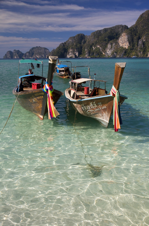 Typical boats in Koh Phi Phi island, Thailandのeditorial素材