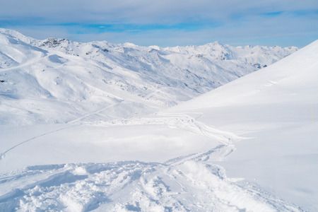 Alps mountains with snow in Val Thorens, Franceの写真素材