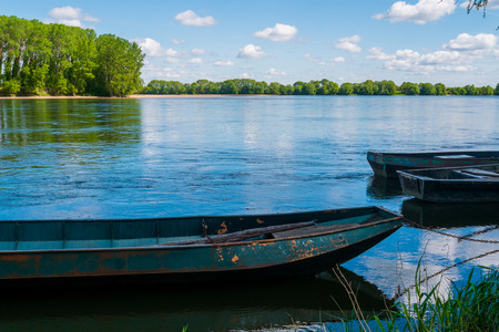 Boats on Loire river close to Angers, Franceの写真素材