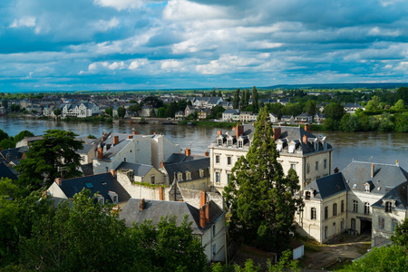 View on the village of Saumur with Loire river, Franceの写真素材