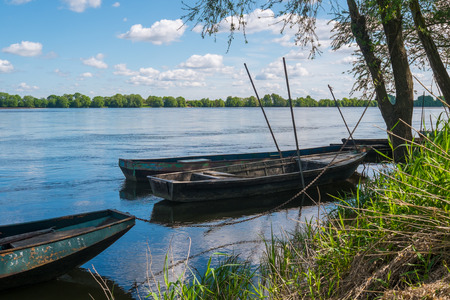 Boats on Loire river close to Angers, Franceの写真素材