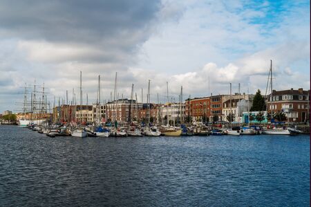 City of Dunkerque downtown with harbour, Franceの写真素材