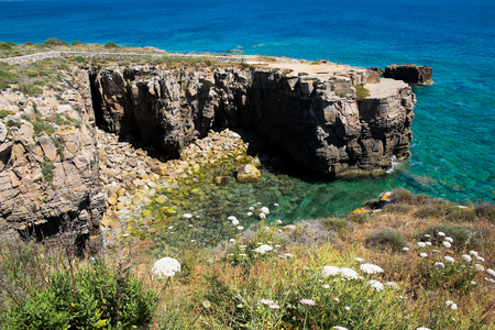 Le Colonne cliffs in San Pietro island, Sardinia, Italyの写真素材