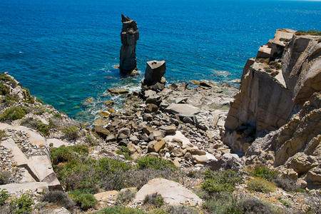 Le Colonne cliffs in San Pietro island, Sardinia, Italyの写真素材