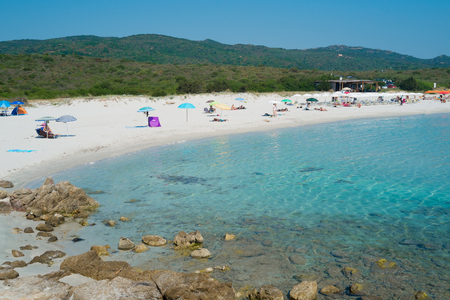 Rena Bianca beach on Emerald coast in North of Sardinia, Italyの写真素材