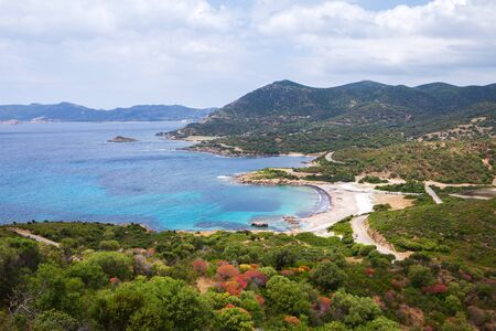 Panorama view of the coast of Teulada in the south of Sardinia, Italyの写真素材