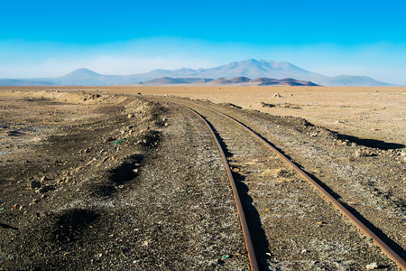 Railway in Ollague station on the border between Chile and Boliviaの写真素材