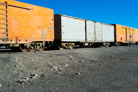 Cargo train in Ollague station on the border between Chile and Boliviaの写真素材